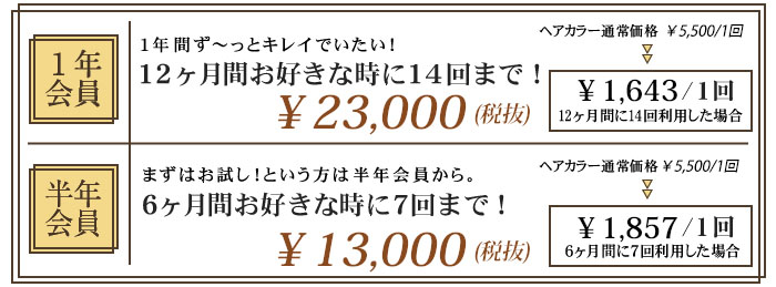 ヘアカラー会員料金